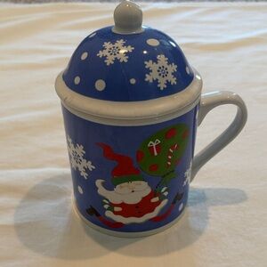 Festive Blue Santa Mug with Lid